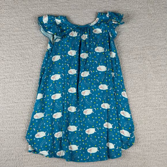 Dot Dot Smile Girls Dress 5/6 Blue Sleeping Sheep Flutter Cap Sleeve Swing Dress - Picture 2 of 6